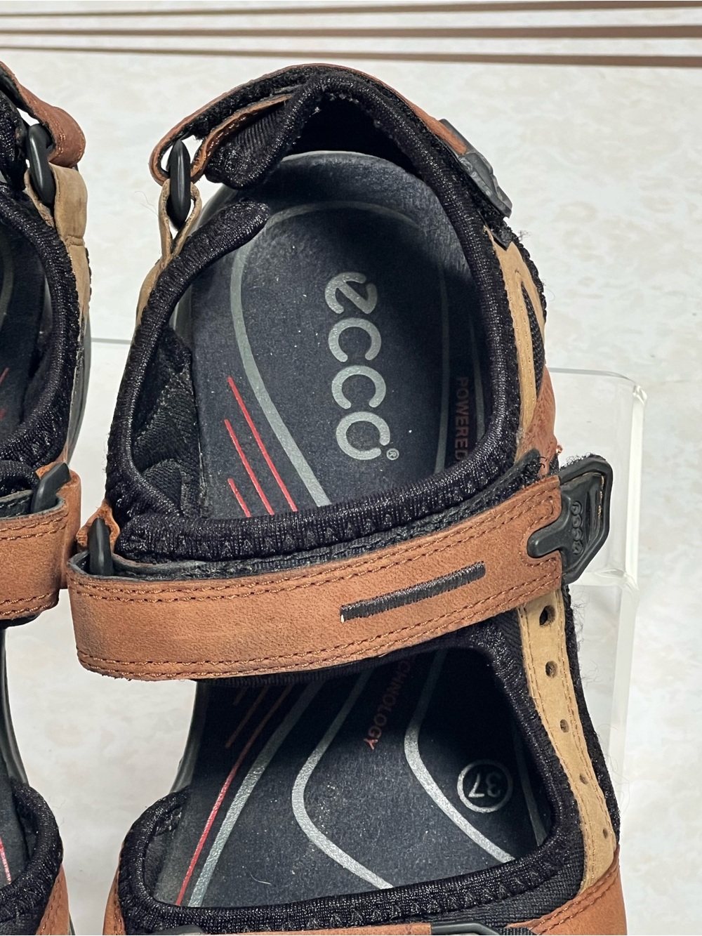 Ecco Hiking Yucatan Sandal Velcro Straps Brown Black US 6.5 Women’s Size 37 - Picture 9 of 11